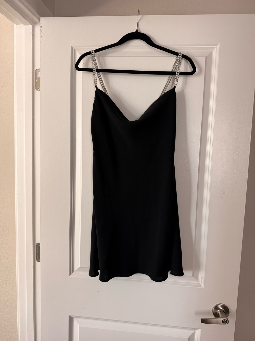 Zara Black Mini Slip Dress with Chain Straps